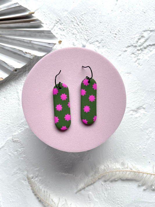 'Star Fern' Long Oval Dangle